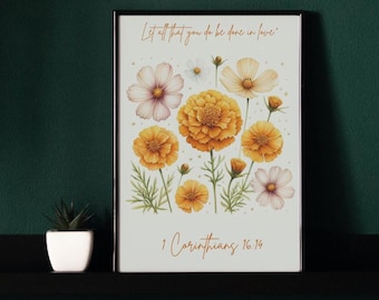 Wall Art Watercolor Floral Bible Verse Prints: Christian Home Decor (Digital Download)