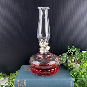 Vintage Glass Oil Lamp With Finger Hole, Clear Kerosene Lamp, Rustic Lamp for a Cozy Country Home