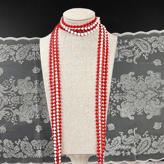 Vintage Red Beaded Necklace, 1970s Retro Jewelry,… - image 9