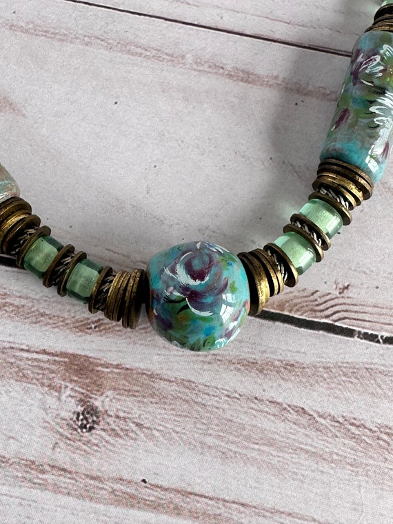 Boho Necklace, Vintage Glass Beads, Handmade Jewel