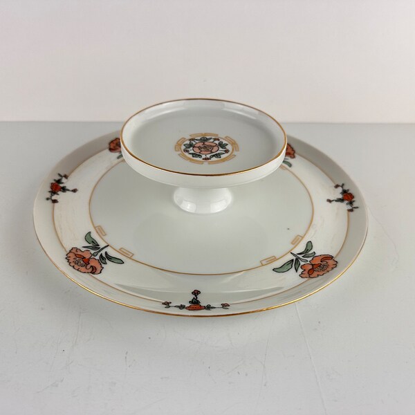 Vintage RS Prussia Tillowitz Plate, Floral Design Two Tiered Caviar Serving Plate, Beautiful Serving Dish