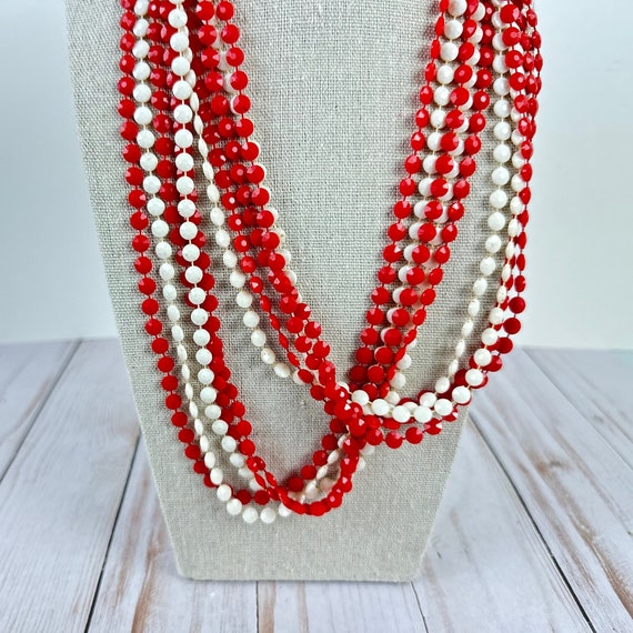 Vintage Red Beaded Necklace, 1970s Retro Jewelry,… - image 5