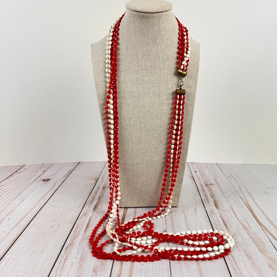 Vintage Red Beaded Necklace, 1970s Retro Jewelry,… - image 6