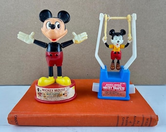 Vintage Set Mickey Mouse Push Button Play Action Toys: 1970s Collectible Toys