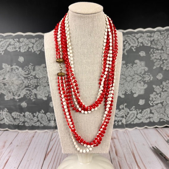 Vintage Red Beaded Necklace, 1970s Retro Jewelry,… - image 10