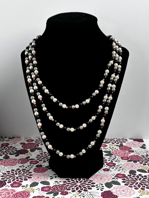 Pearl Necklace, Vintage Beaded Jewelry, Colored Pe