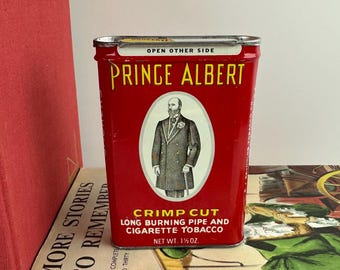 prince albert tobacco can value Vintage Prince Albert Crimp Cut Tobacco Tin, Original Pricing 1960's, Gift  for Dad