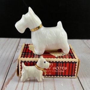 Scottie Dog Brooch, Scottish Terrier AVON cologne, Enameled Pin, Rhinestone Dog Bone Collar