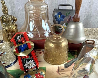 Vintage Bell Bundle 10 total, Cloisonne, Brass, Crystal, Souvenir,  Gift for New Teacher or Bell Collector