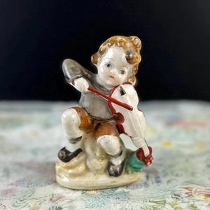 Vintage Porcelain Figurine Made in Occupied Japan, Sweet Boy Musician Statue