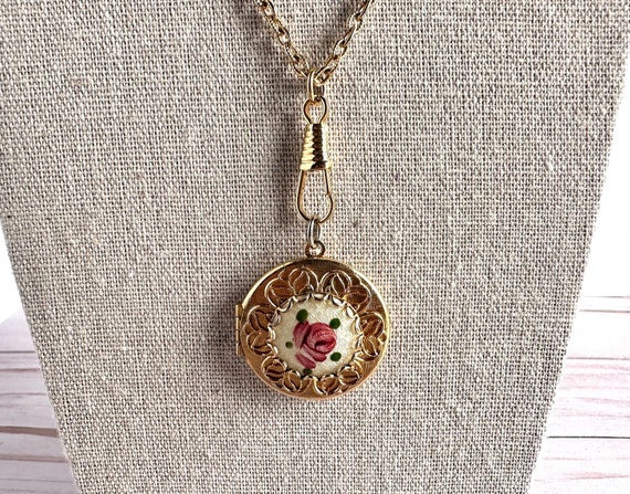 Vintage Rose Locket, Guilloche Gold Locket, Perfe… - image 5