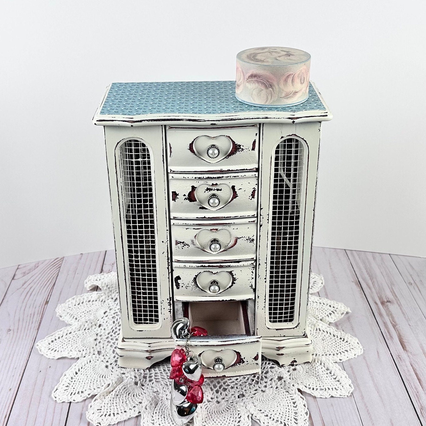 Painted Wooden Jewelry Box Upcycled Vintage Jewelry Box Boho Etsy