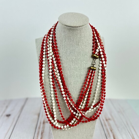 Vintage Red Beaded Necklace, 1970s Retro Jewelry,… - image 8