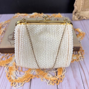 Vintage Antique White Beaded Purse, Summer Beaded Bag, Gift for Bride