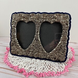 Ornate Silver Plate Picture Frame Double Heart, Vintage Valentine Gift for Her, Victorian Decor