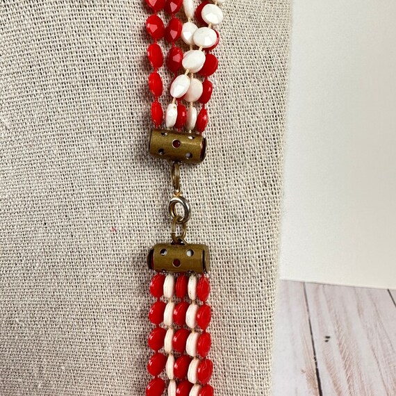 Vintage Red Beaded Necklace, 1970s Retro Jewelry,… - image 2