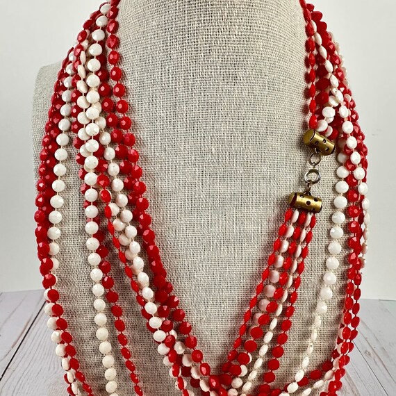 Vintage Red Beaded Necklace, 1970s Retro Jewelry,… - image 4