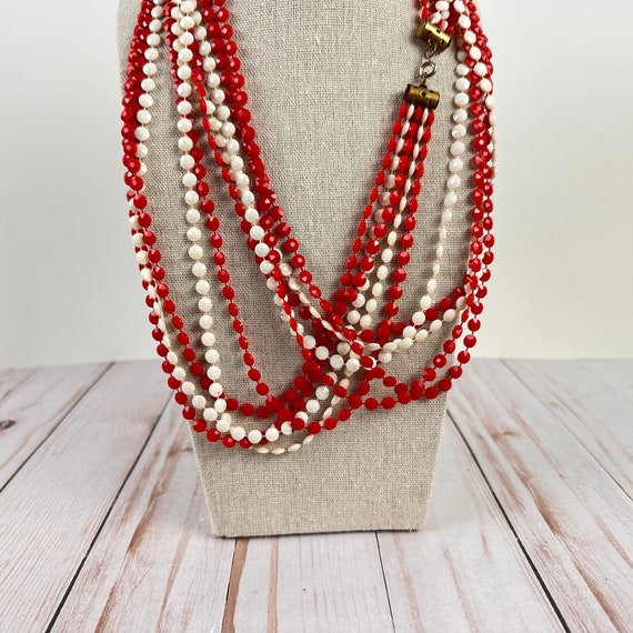 Vintage Red Beaded Necklace, 1970s Retro Jewelry,… - image 3