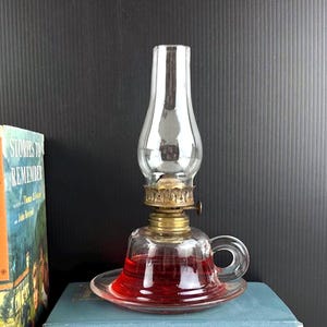 Vintage Glass Kerosene Finger Lamp: Clear Oil Lamp with Chimney