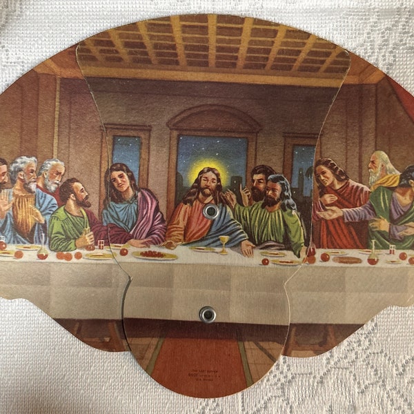 Vintage advertising fan, Portrait of the Last supper, Religious Ephemera