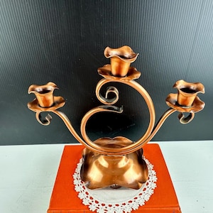 Vintage Gregorian Candelabra, Copper Candle Holders, Vintage Home Decor Made in the USA, Tri Taper Candleholder, Mid Century Country Cabin