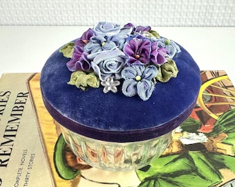 Antique Art Nouveau Woman's Glass Trinket Dish, Victorian Dresser Jar