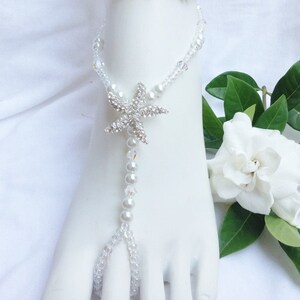 Bridal Jewelry Barefoot Sandals Starfish Beach Wedding, Bridal Foot Jewelry, Rhinestone Barefoot Sandle White Pearls Barefoot Sandals