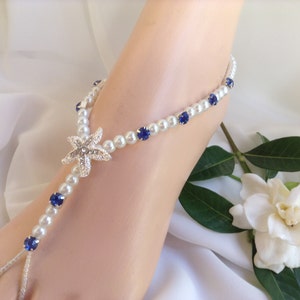 Azul Capri blanco perla descalzo sandalia novia joyas playa las estrellas boda novia sandalias Descalzas estrellas sandalia descalza