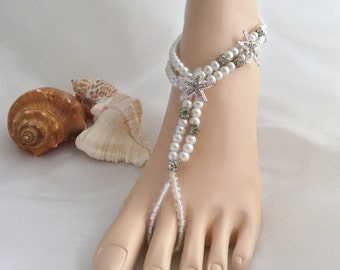 Bridal Barefoot Sandals Starfish Beach Wedding, Bridal Foot Jewelry, Rhinestone Barefoot Sandle White Pearls Barefoot Sandals