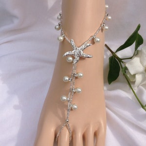 Pearl Drop and Rhinestone Starfish Barefoot Bridal Barefoot Sandles Beach Wedding Sandals