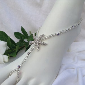 Starfish Barefoot Sandals Purple Rhinestones Barefoot Sandal, Beach Weddings, Foot Jewelry, Bridal Barefoot Sandals, Wedding Jewelry