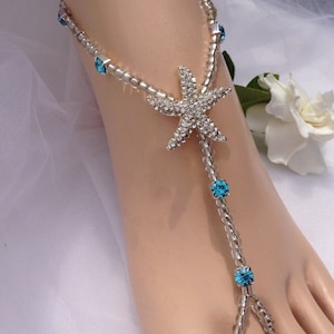 Starfish With Turquiose Rhinestones Barefoot Sandal, Beach Weddings, Foot Jewelry,  Bridal Barefoot Sandals, Wedding Jewelry