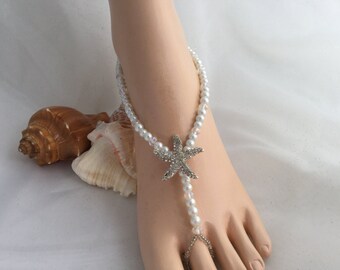 Starfish Barefoot Sandal, Bridal Jewelry, Beach Wedding Barefoot, Bridal Barefoot, White Pearl Barefoot Sandals, Starfish Barefoot Sandal