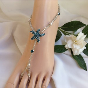 Blue Starfish Barefoot Sandals Beach Weddings, Foot Jewelry, Bridal Barefoot Sandals, Wedding Jewelry, Starfish Barefoot Sandal