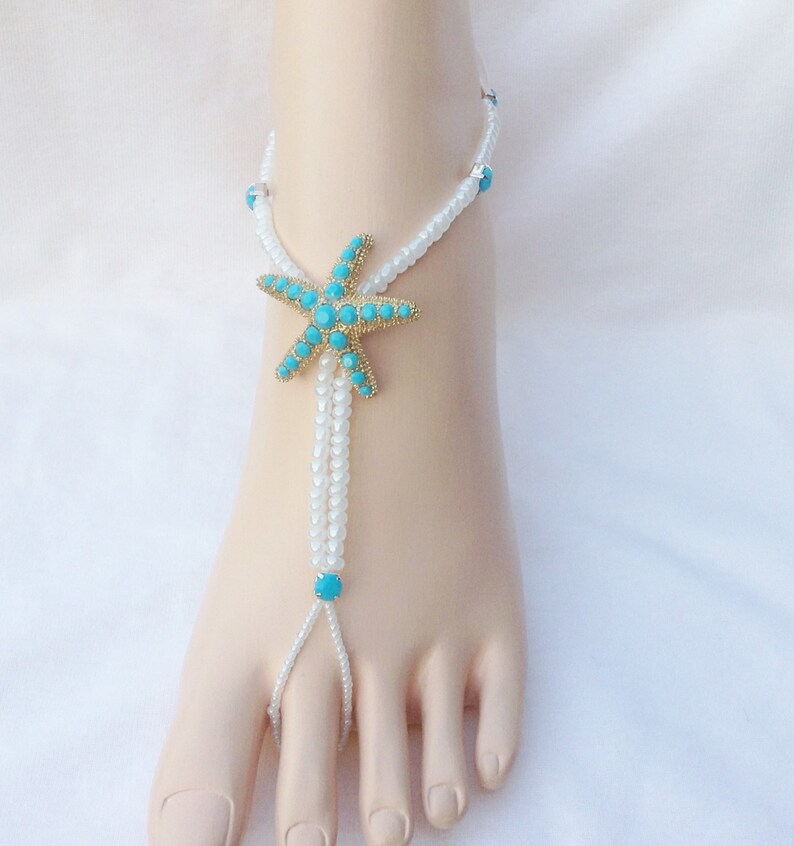 Foot Jewelry Starfish Barefoot Sandal Bridal Beach Wedding, Turquoise