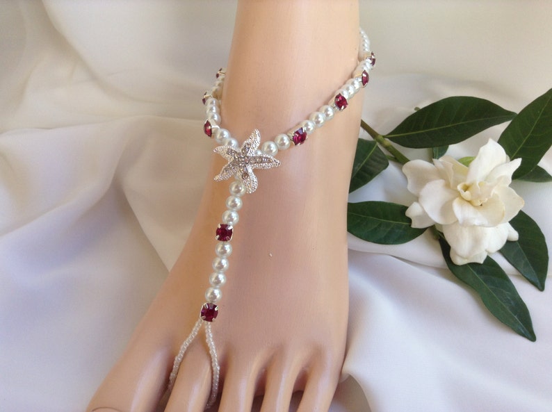 Fuchsia and White Pearl Starfish Barefoot Sandal Bridal Jewelry Beach Wedding Bridal Barefoot Sandals Starfish Barefoot Sandal image 5