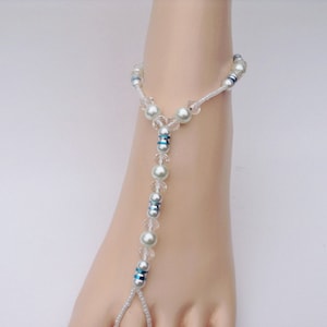 Something Blue Crystal and Pearls Barefoot Sandals, Foot Jewelry, Beach Wedding Sandals