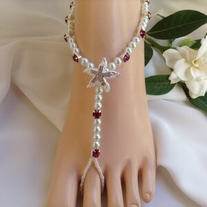 Fuchsia and White Pearl Starfish Barefoot Sandal Bridal Jewelry Beach Wedding Bridal Barefoot Sandals Starfish Barefoot Sandal image 2