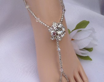 Ślub boso sandały srebrny stóp Biżuteria wesele sandały boso, ślub plaży, Swarovski