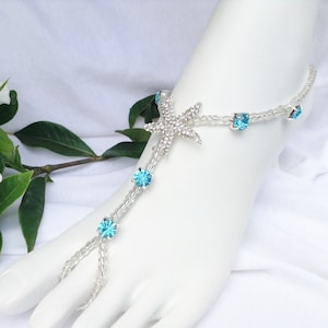 Starfish With turquoise  Rhinestones Barefoot Sandal, Beach Weddings, Foot Jewelry,  Bridal Barefoot Sandals, Wedding Jewelry