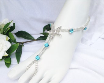 Starfish With turquoise  Rhinestones Barefoot Sandal, Beach Weddings, Foot Jewelry,  Bridal Barefoot Sandals, Wedding Jewelry