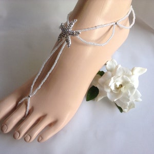 White Barefoot Sandals, Bridal Foot Jewelry, Starfish Barefoot Sandle,Beach Wedding Sandals