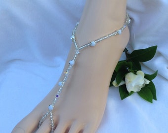 White Rhinestone Barefoot Sandal, Bridal Barefoot Sandals, Wedding Foot Jewelry, Wedding Barefoot