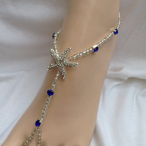 Starfish Barefoot Sandals Royal Blue Rhinestones Barefoot Sandal, Beach Weddings, Foot Jewelry, Bridal Barefoot Sandals, Wedding Jewelry