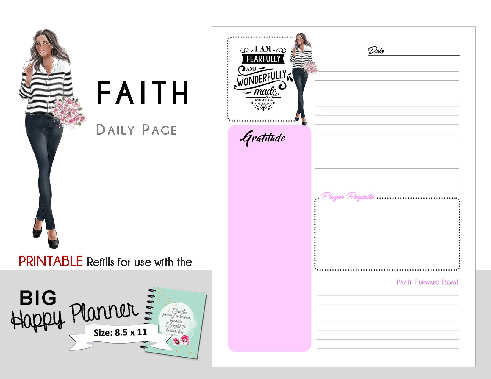 FAITH Daily Printable PDF BIG Happy Planner I am Fearfully | Etsy
