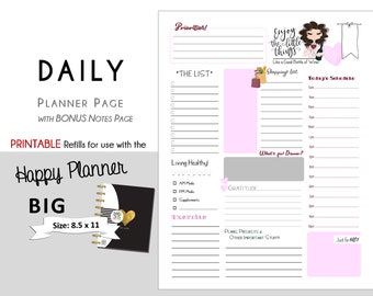 BIG Happy Planner DAILY Printable with Bonus Notes for Create365 | mambi | Me & My Big Ideas - PDF - "Enjoy the Little Things" - brunette