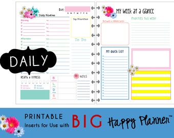 HAPPY PLANNER Daily Planner Inserts / Refills Printable - pdf - BIG 8.5 x 11  mambi | Create365 | me & my Big Ideas "Hello Brights"