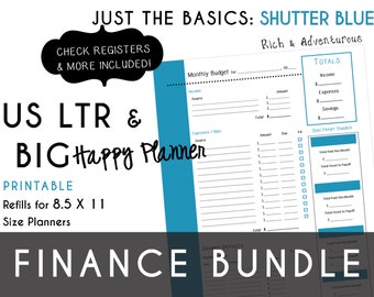 USLTR/BIG Happy Planner Finance Bundle Check Register, Monthly Budget, Debt Payoff Tracker, Debtor Contacts Passwords PDF - Shutter Blue