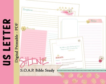 US LETTER S.O.A.P. Bible Study Printable Planner Journal Refills / Inserts - PDF - 8.5 x 11  "Shine in 2016"