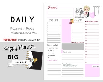 BIG Happy Planner DAILY Printable with Bonus Notes for Create365 | mambi | Me & My Big Ideas - PDF - "Enjoy the Little Things" - blonde